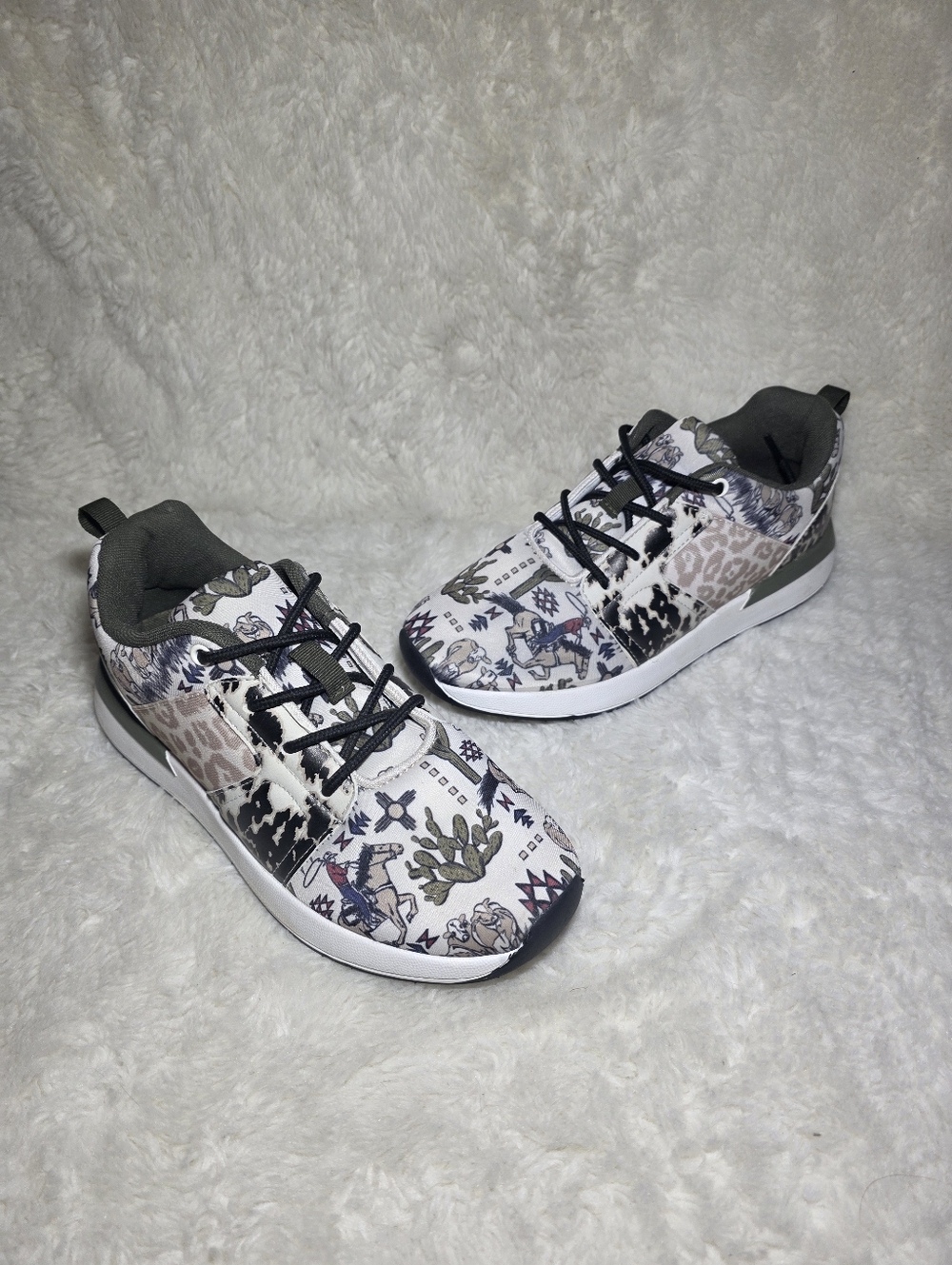 Crazy Train "Cool It Cowboy" Kicks – Western Multi-Print Sneakers – Size 8